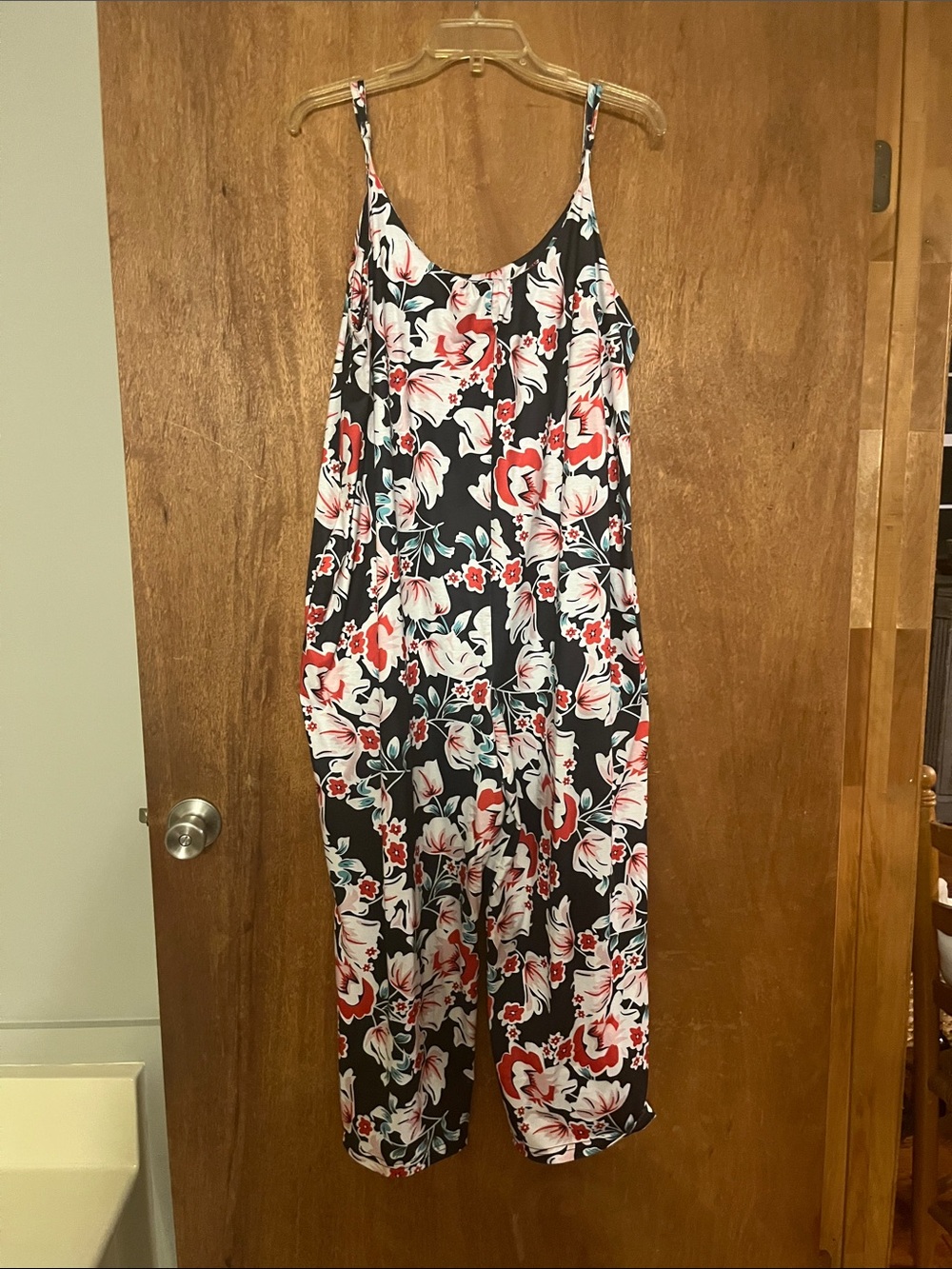 Floral Sleeveless Jumpsuit - Black, White & Red